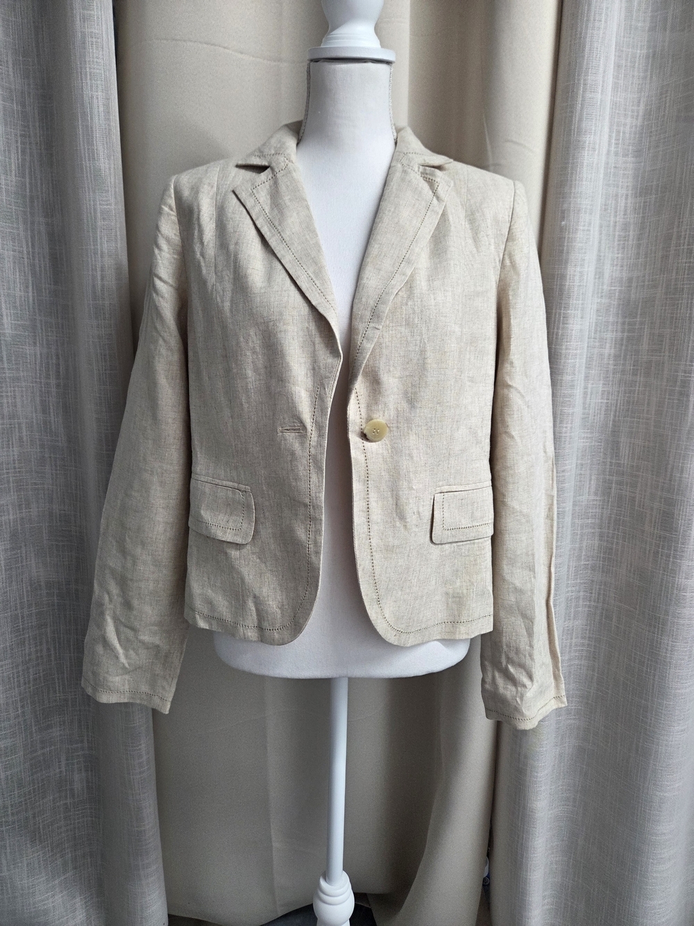 Apostrophe Lightweight Cream Linen-Blend Blazer Coastal Chic Quiet Luxury Size 8